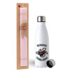 Easter Set, metallic stainless steel water bottle (750ml) & scented flat Easter candle (30cm) (PINK)