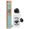 Easter Set, metallic aluminum water bottle (500ml) & scented flat candle (30cm) (TURQUOISE)