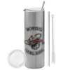 Tumbler stainless steel Silver 600ml, with metal straw & cleaning brush