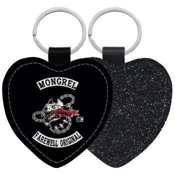 Day's Gone, mongrel farewell original, Μπρελόκ PU δερμάτινο glitter καρδιά ΜΑΥΡΟ