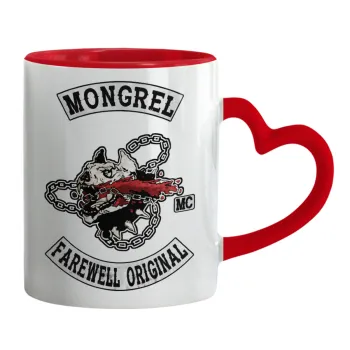 Day's Gone, mongrel farewell original, Mug heart red handle, ceramic, 330ml