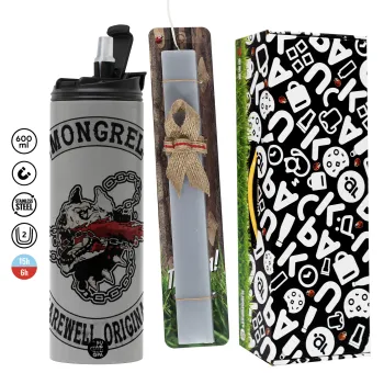 Day's Gone, mongrel farewell original, Easter candle with Grey Tumbler Thermo 600ml & aromatic flat candle (30cm) (GREY)