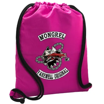Day's Gone, mongrel farewell original, Backpack pouch GYMBAG Fuchsia, with pocket (40x48cm) & thick cords