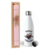 Easter Set, metallic stainless steel water bottle (750ml) & scented flat Easter candle (30cm) (PINK)