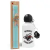 Easter Set, metallic aluminum water bottle (500ml) & scented flat candle (30cm) (TURQUOISE)