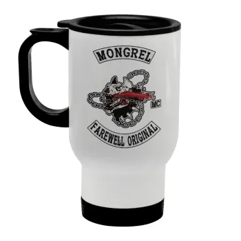 Day's Gone, mongrel farewell original, Stainless steel travel mug with lid, double wall white 450ml