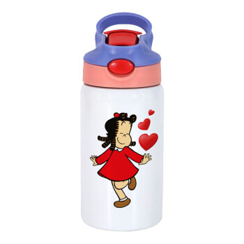 Η μικρή Λουλού, Children's hot water bottle, stainless steel, with safety straw, pink/purple (350ml)