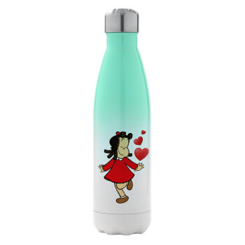 Η μικρή Λουλού, Μεταλλικό παγούρι θερμός Πράσινο/Λευκό (Stainless steel), διπλού τοιχώματος, 500ml