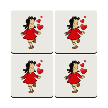 Η μικρή Λουλού, ΣΕΤ 4 Σουβέρ ξύλινα τετράγωνα (9cm)