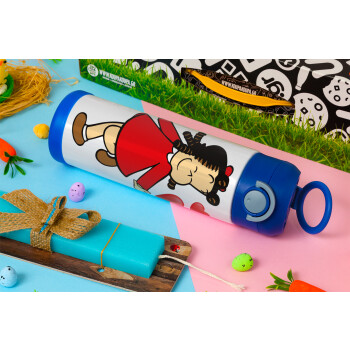 La petite Lulu, Easter candle, Childrens hot water bottle, stainless steel, with safety straw, BLUE (500ml)