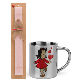 La petite Lulu, Easter Set, metallic thermal cup (300ml) & aromatic flat Easter candle (30cm) (PINK)