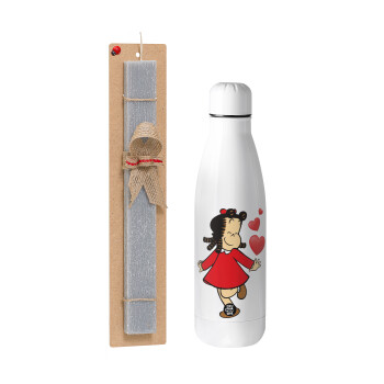 La petite Lulu, Easter Set, metallic stainless thermos bottle (500ml) & scented flat Easter candle (30cm) (GRAY)