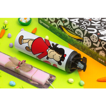 Η μικρή Λουλού, Πασχαλινή Λαμπάδα με Travel Tumbler θερμό με διπλό καπάκι (600ml, BPA free) & κερί αρωματικό πλακέ (30cm) (ΡΟΖ)