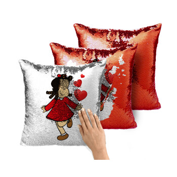 La petite Lulu, Μαξιλάρι καναπέ Μαγικό Κόκκινο με πούλιες 40x40cm περιέχεται το γέμισμα