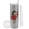 Tumbler stainless steel Silver 600ml, with metal straw & cleaning brush
