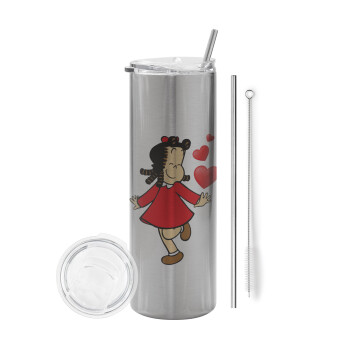 La petite Lulu, Tumbler stainless steel Silver 600ml, with metal straw & cleaning brush