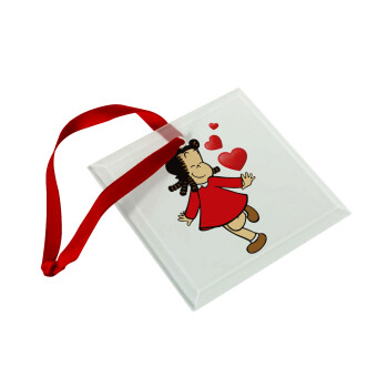 La petite Lulu, Christmas ornament, glass square ornament 9x9cm