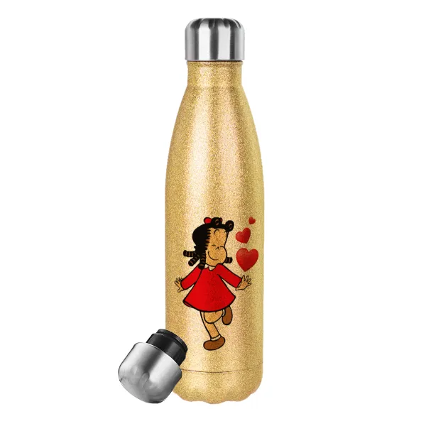 La petite Lulu — Glitter gold stainless steel thermos bottle, double-walled, 500ml