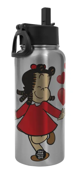 La petite Lulu — Metal mug thermo Silver with Straw and Spout Lid (Stainless steel), double wall, 950ml