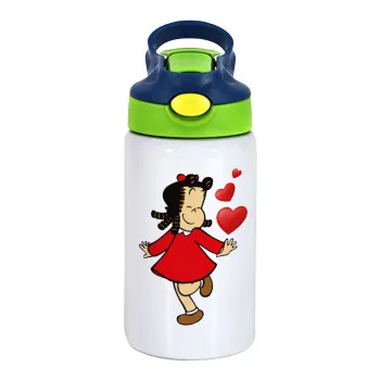La petite Lulu, Children's hot water bottle, stainless steel, with safety straw, green, blue (350ml)