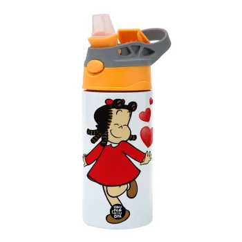 Η μικρή Λουλού, Παιδικό παγούρι θερμό, ανοξείδωτο, με καλαμάκι ασφαλείας, Πορτοκαλί/Γκρι (360ml) BPA-FREE