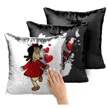 La petite Lulu, Μαξιλάρι καναπέ Μαγικό Μαύρο με πούλιες 40x40cm περιέχεται το γέμισμα