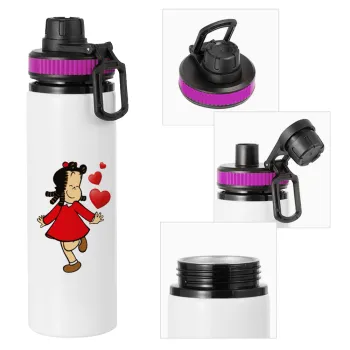 La petite Lulu, Metallic water bottle with safety lid, 850ml aluminum