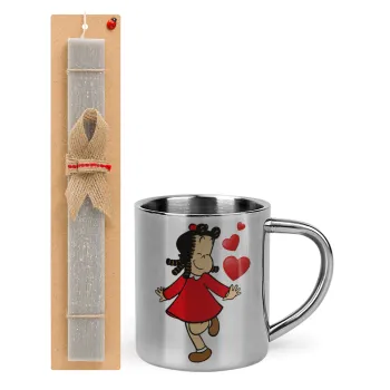 La petite Lulu, Easter Set, metallic thermal cup (300ml) & Easter aromatic flat candle (30cm) (GRAY)