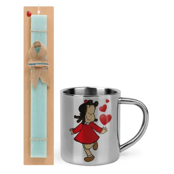La petite Lulu, Easter Set, metallic thermal cup (300ml) & aromatic flat Easter candle (30cm) (TURQUOISE)
