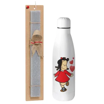 Η μικρή Λουλού, Πασχαλινή Λαμπάδα με μεταλλικό παγούρι θερμός ανοξείδωτο (500ml) & κερί αρωματικό πλακέ (30cm) (ΓΚΡΙ)