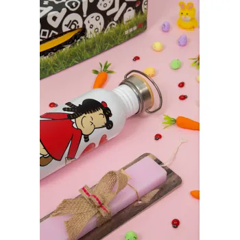 Η μικρή Λουλού, Πασχαλινή Λαμπάδα με παγούρι μεταλλικό (620ml, stainless steel) & κερί αρωματικό πλακέ (30cm) (ΡΟΖ)