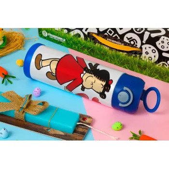 La petite Lulu, Easter candle, Childrens hot water bottle, stainless steel, with safety straw, BLUE (500ml)