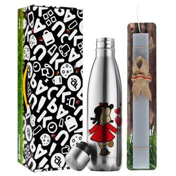 La petite Lulu, Easter Set, metallic stainless thermos flask (500ml) & scented flat Easter candle (30cm) (GRAY)