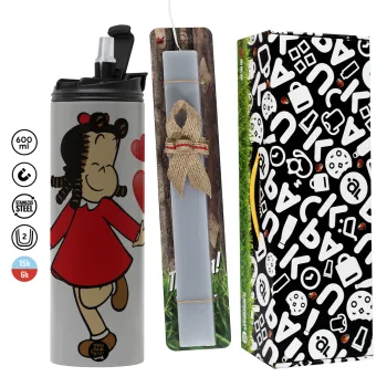 Η μικρή Λουλού, Πασχαλινή Λαμπάδα με Travel Tumbler θερμό (600ml, BPA free) & κερί αρωματικό πλακέ (30cm) (ΓΚΡΙ)