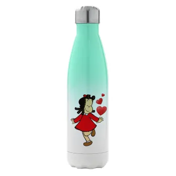 Η μικρή Λουλού, Μεταλλικό παγούρι θερμός Πράσινο/Λευκό (Stainless steel), διπλού τοιχώματος, 500ml