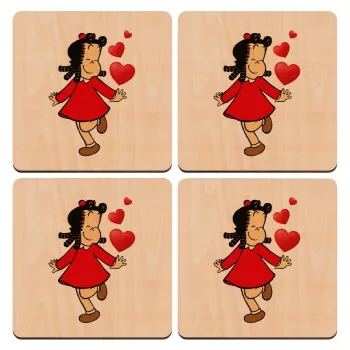 La petite Lulu, ΣΕΤ x4 Σουβέρ ξύλινα τετράγωνα plywood (9cm)