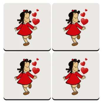 La petite Lulu, ΣΕΤ 4 Σουβέρ ξύλινα τετράγωνα (9cm)