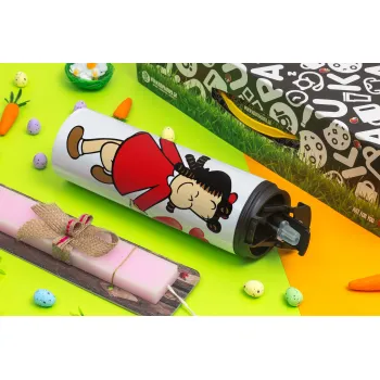 Η μικρή Λουλού, Πασχαλινή Λαμπάδα με Travel Tumbler θερμό με διπλό καπάκι (600ml, BPA free) & κερί αρωματικό πλακέ (30cm) (ΡΟΖ)