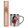 Easter Set, metallic thermal cup (300ml) & aromatic flat Easter candle (30cm) (PINK)