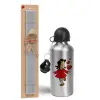 Easter Set, metallic silver aluminum water bottle (500ml) & aromatic flat Easter candle (30cm) (GRAY)