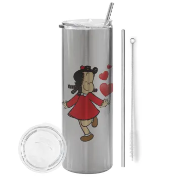 La petite Lulu, Tumbler stainless steel Silver 600ml, with metal straw & cleaning brush