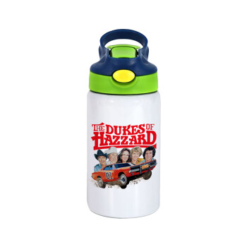 The Dukes of Hazzard, Children's hot water bottle, stainless steel, with safety straw, green, blue (350ml)