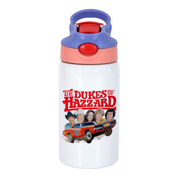The Dukes of Hazzard, Children's hot water bottle, stainless steel, with safety straw, pink/purple (350ml)