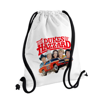 The Dukes of Hazzard, Backpack pouch GYMBAG white, with pocket (40x48cm) & thick cords