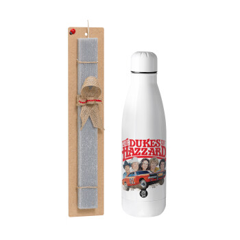 The Dukes of Hazzard, Easter Set, metallic stainless thermos bottle (500ml) & scented flat Easter candle (30cm) (GRAY)