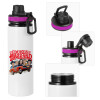 Metallic water bottle with safety lid, 850ml aluminum