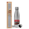 Easter Set, metallic Inox water bottle (750ml) & aromatic flat Easter candle (30cm) (GRAY)