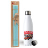 Easter Set, metallic stainless steel water bottle (750ml) & aromatic flat Easter candle (30cm) (TURQUOISE)