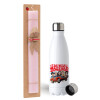 Easter Set, metallic stainless steel water bottle (750ml) & scented flat Easter candle (30cm) (PINK)