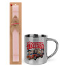 Easter Set, metallic thermal cup (300ml) & aromatic flat Easter candle (30cm) (PINK)